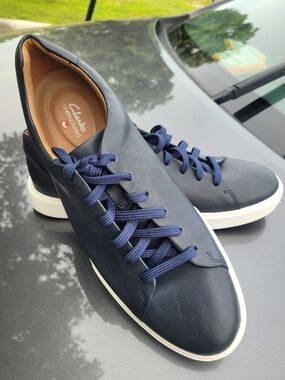 Clarks Navy Leather Sneakers with White Cupsole